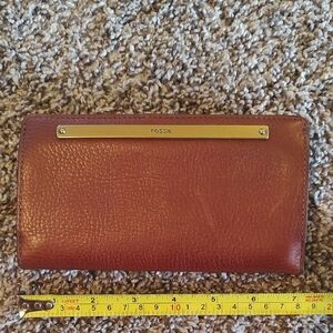Fossil Brown Leather Clasp Wallet 7 Inches By 3.5 When Folded Good Condition